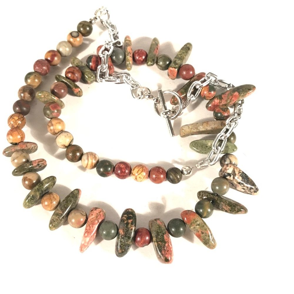 Picasso Jasper Unakite Fringe Goddess Necklace - Picture 1 of 3
